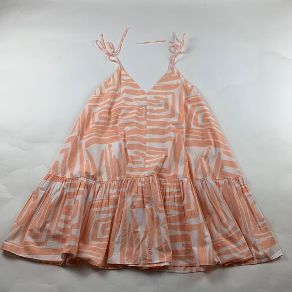 Maeve Peach Abstract Printed Cotton Mini Dress M - Picture 1 of 7